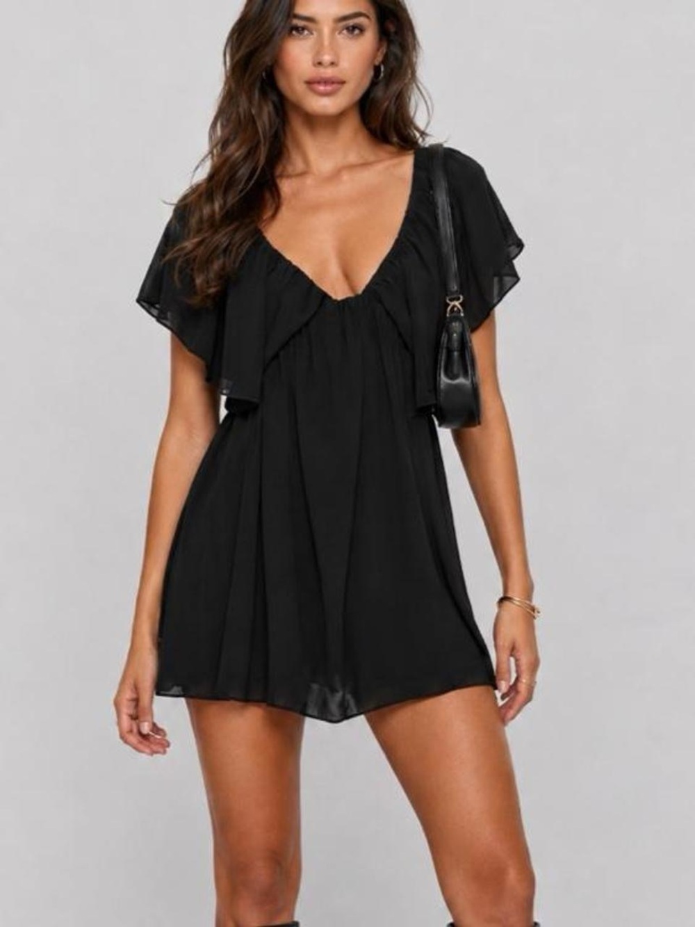 Princess Polly Black Mini Dress with Flutter Sleeves